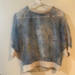 Zara Blue and Cream Floral Blouse